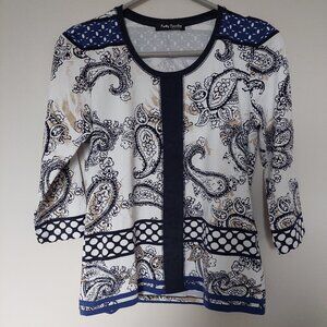 Betty Barclay Printed Top in Navy, Size S